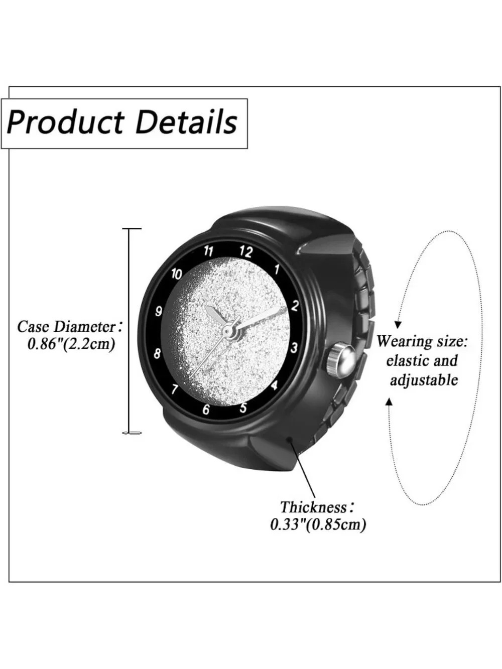 Unisex Black And Grey Analog Quartz Arabic Numerals Stainless Steel Ring Watch